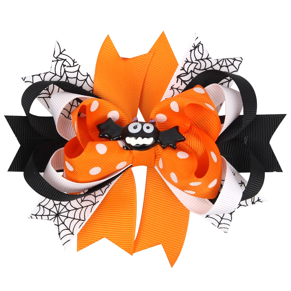 10pcs girl 5&quot Halloween carnival hair bows clip feather crystal bat spook cartoon pumpkin Elastic Hair Band bobbles WS025 | Аксессуары
