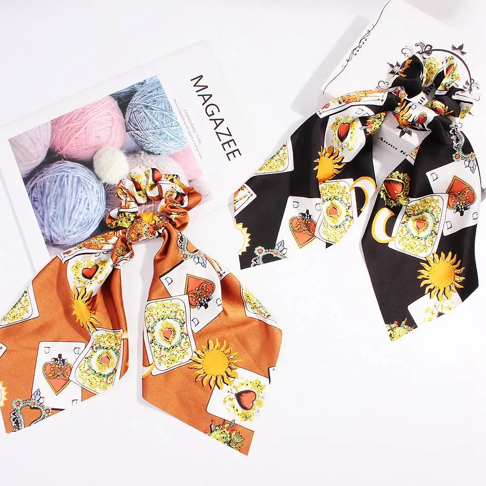 Женская резинка для волос FASACC с цветочным рисунком в виде покера атласная