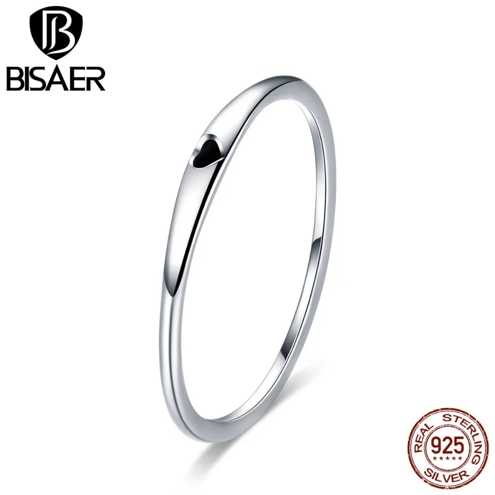 BISAER, 925 пробы, серебряное, простое сердце, инкрустированное, кольца для женщин, сердце, свадебные наборы, Женское кольцо, свадебные ювелирные изделия, Anel ECR468
