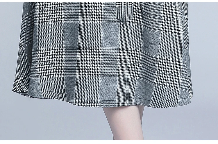 

2018 Autumn New Women's Plaid Patchwork Runway Dress High Waist Girl Ladies Mid Calf Big Swing Party Dress