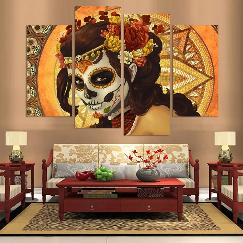 Картина без рамы с изображением Дня мертвых лиц декор для комнаты постер принтом