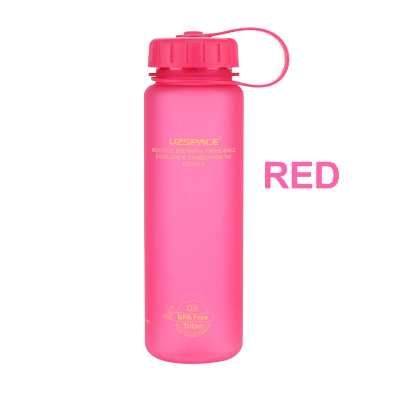 red UZSPACE бутылки для воды, 4 цвета, 4 емкости, летние, портативные, скраб, спортивные, моя Питьевая бутылка для воды, бутылка с крышкой, вместе, BPA бесплатно - Цвет: red