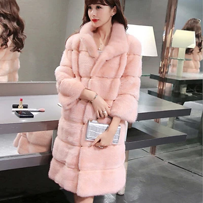 pink Женская Шуба из настоящей норки зимняя новая модная шуба из натуральной норки Длинная тонкая шуба из натуральной норки Толстая 92837 - Цвет: pink