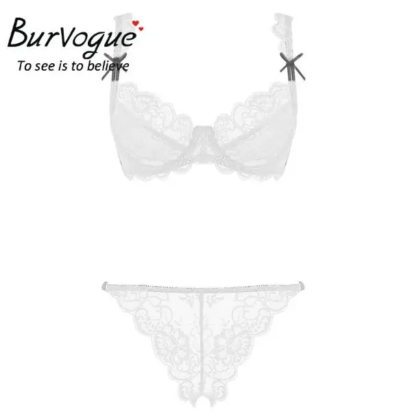 Burvogue, женский сексуальный кружевной комплект с бюстгальтером, комплект нижнего белья, пуш-ап, бюстгальтер без подкладки и трусики, интимное нижнее белье, летний кружевной комплект с бюстгальтером для девочек - Цвет: White