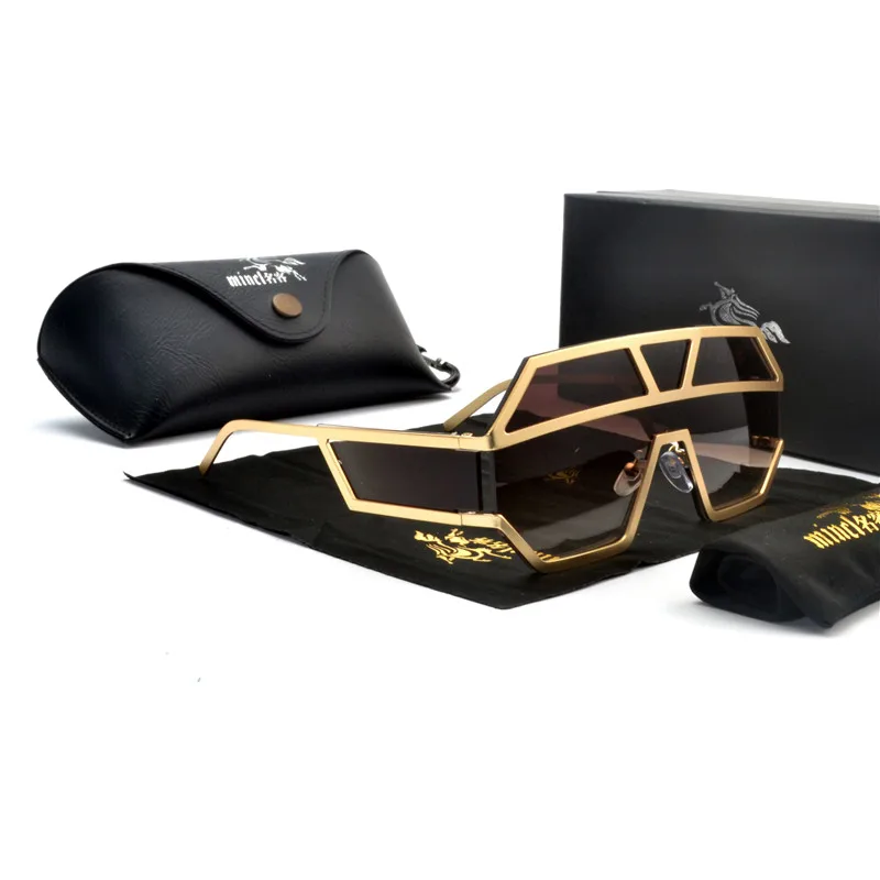 Мужские и женские солнцезащитные очки без оправы большие размеры черный зеленый