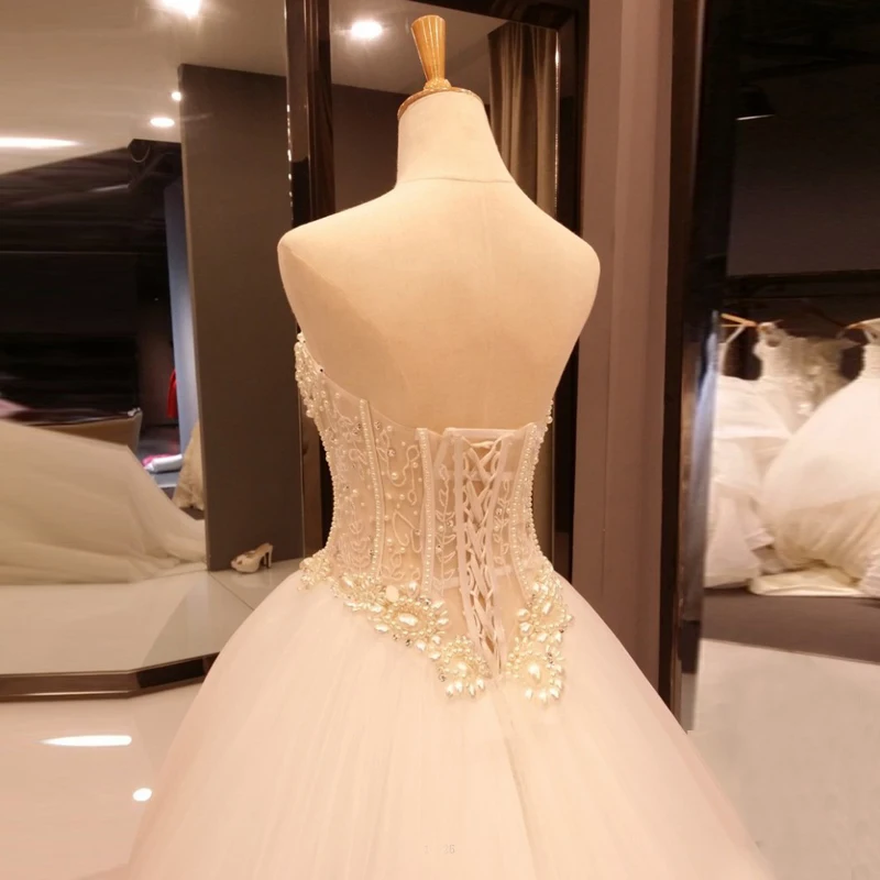 Роскошный Жемчуг Свадебное Платье 2017 Новых Прибытие Sexy Милая С Плеча Белый Тюль