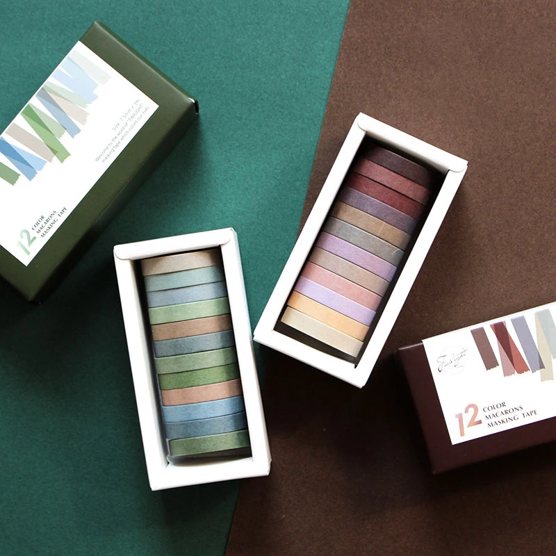 

12 цветов s/box 7,5/15 мм Morandi однотонная серия Washi лента DIY декоративная клейкая фотобумага Скрапбукинг Канцтовары