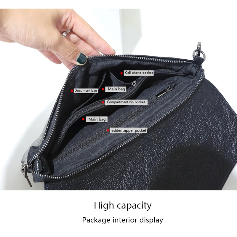 

GGY Lady Clutches Bags Genuine Leather Handbag 2018 Fashion Envelope Bags Clutch Evening Bag Black/White/Glod Handbags
