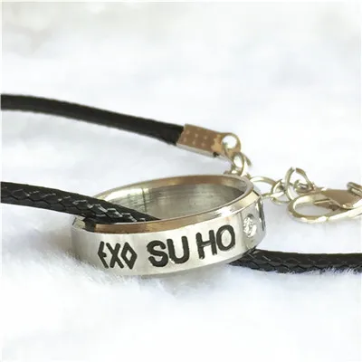 k-pop exo xoxo luhan sehun kris серебристый шнурок кольцо с веревкой 12 стилей - Цвет основного камня: SUHO
