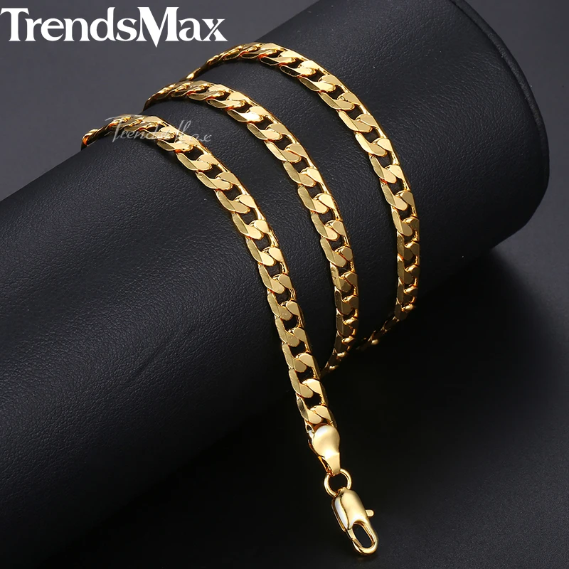 Trendsmax мужское Ожерелье Золотая Снаряженная кубинская цепочка на шею для мужчин и женщин модные мужские ювелирные изделия Прямая поставка 5 мм GNM89