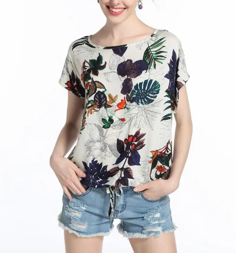 Женские кружевные топы с коротким рукавом и круглым вырезом Jungle Print Dolman