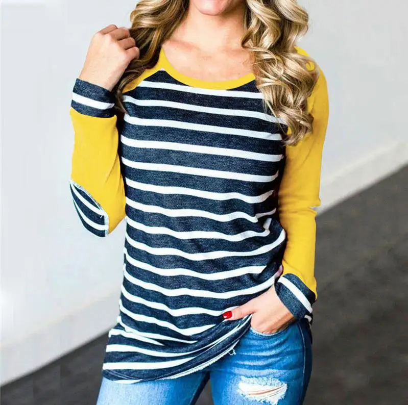 Женская блузка с длинным рукавом в полоску круглым вырезом большие размеры 3XL