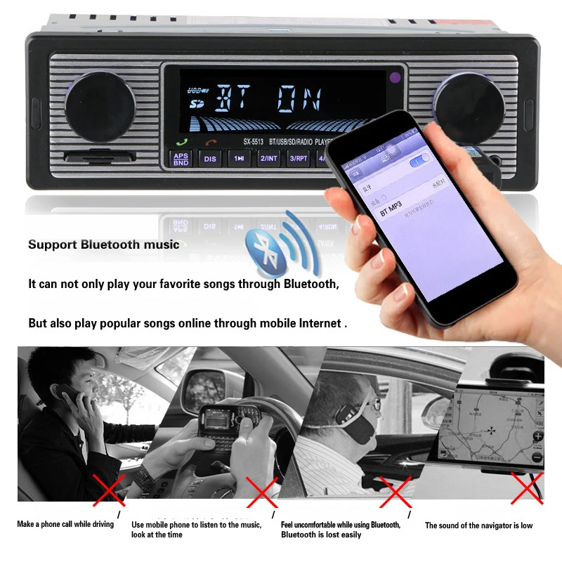 12 V Bluetooth Авто радио плеер 1DIN стерео аудио FM MP3 радиоприемник Поддержка Aux Вход SD USB