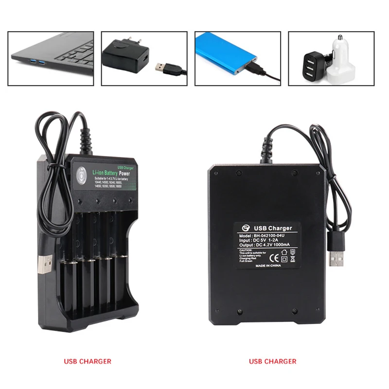 3,7 в 18650 Li-Ion Батарея Зарядное устройство USB независимой зарядкой Портативный электронная сигарета 18350 16340 14500 Батарея 1/2/4 слот