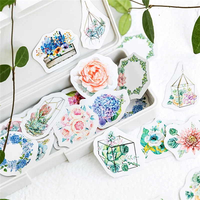 

46pcs Cute Flower Series Paper Sticker For Diy Diary Decor Album Scrapbooking Flower Stickers Flakes Stationery School Supplies