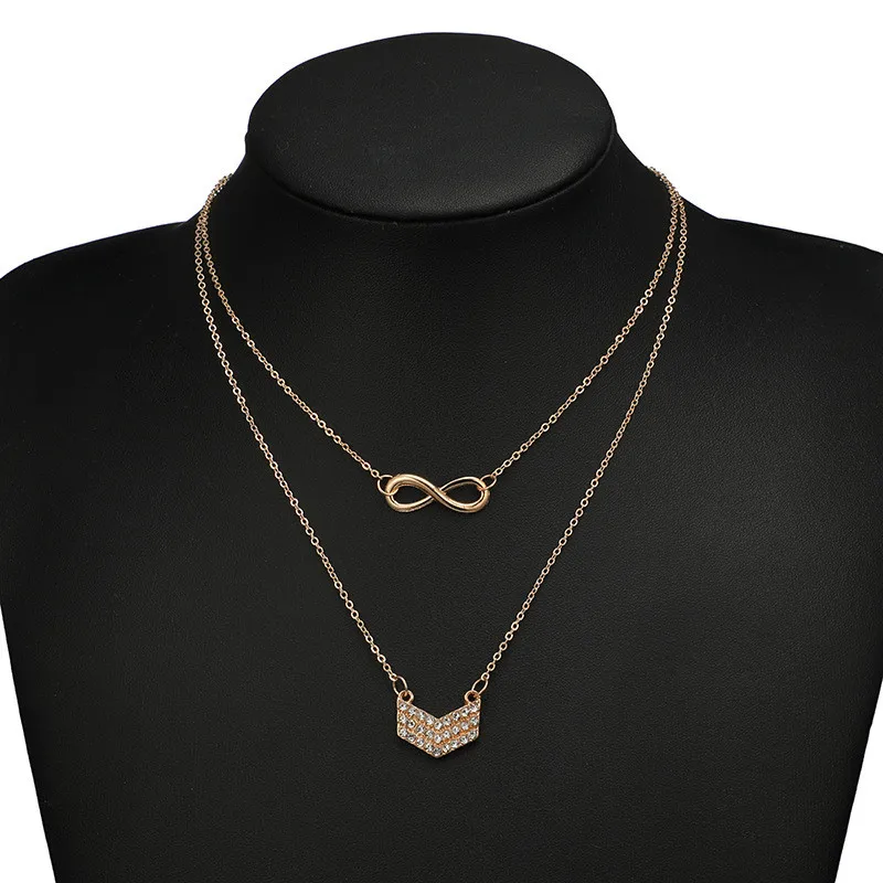 

Luxury Double Arrow Infinity Pendant Necklace For Women Mosaic Crystal Gold Color Clavicle Necklace Girl Party Gift