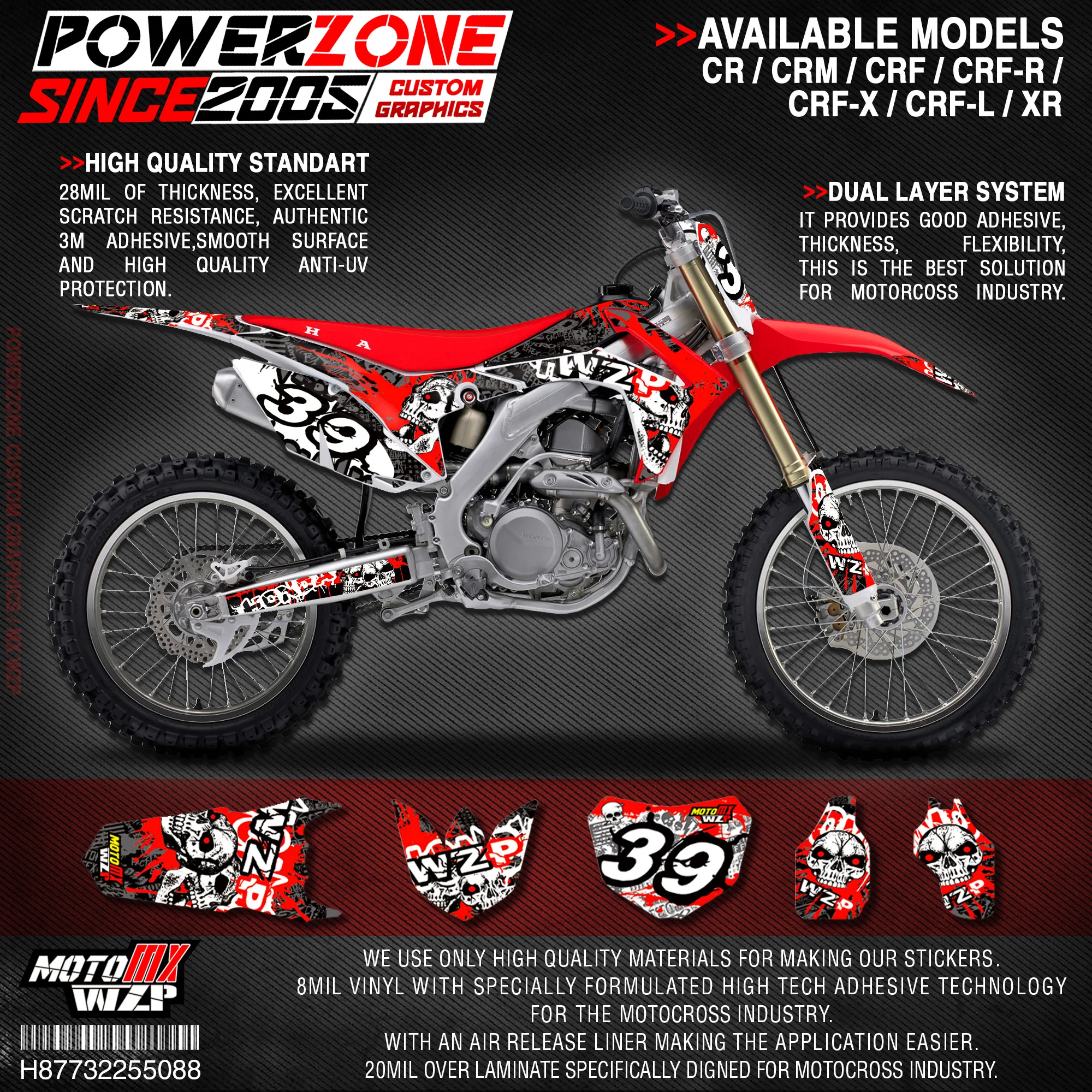 

PowerZone Custom Team Graphics Backgrounds Decals 3M Stickers Kit For HONDA CRF250R 2014-2017 CRF450R 2013-2016 088