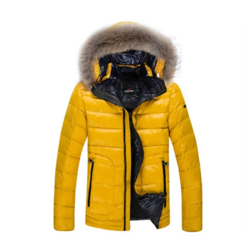 Yellow fur collar Зимняя мужская куртка-пуховик в европейском и американском стиле, теплая куртка-пуховик на утином пуху минус 40 градусов, пальто с воротником из натурального меха енота, размер 46-54, B105 - Цвет: Yellow fur collar