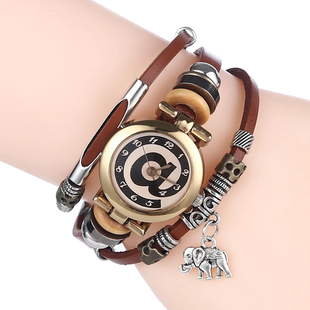 Женские кварцевые часы со слоном и браслетом из нержавеющей стали|charms black|charm