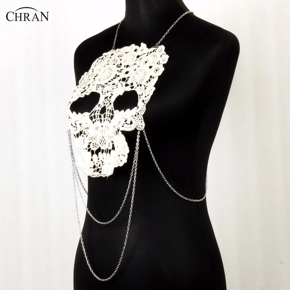 Кружевной чокер Chran окрашенный вручную в черный скелет белая Съемная
