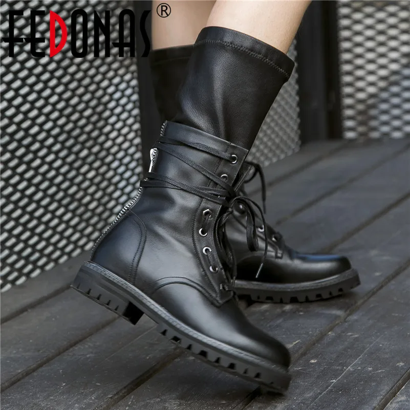 FEDONAS из натуральной кожи в стиле панк Мотоботы Вечерние обувь для ночного клуба