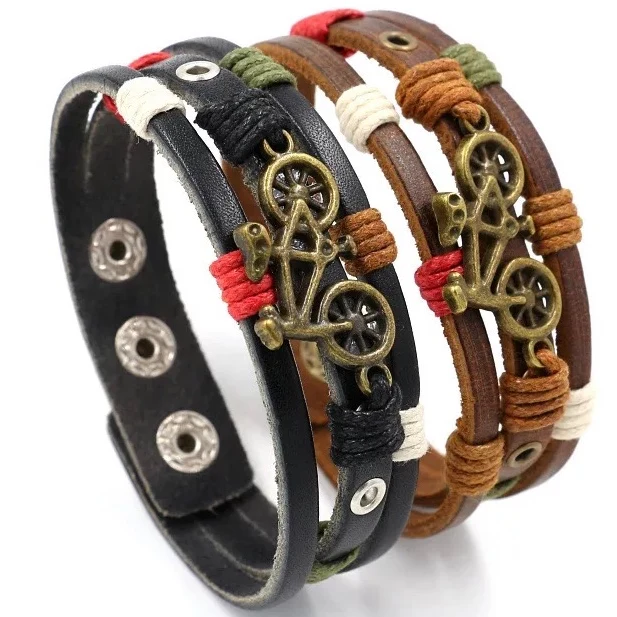 Мужской кожаный браслет на запястье коричневый винтажный черный Ювелирное