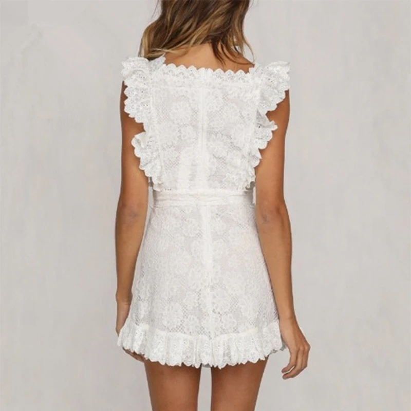 Мини открытое Белое Женское летнее платье 2019 элегантное богемное с поясом тонкое