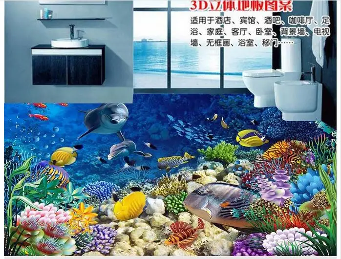 3d wallpaper custom flooring painting room murals underwater dolphin floor tile photo wallpaer | Обустройство дома