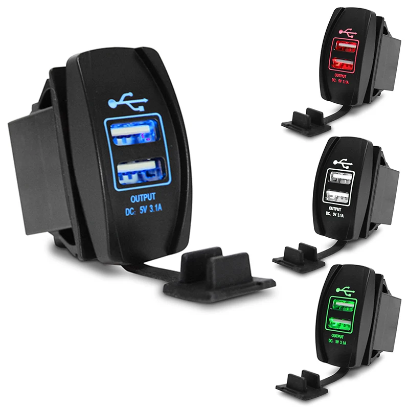 Car Dual USB Charger Cover for Motorcycle Auto Truck ATV Boat 12V-24V LED Dual USB Socket Mount Charger Power Adapter