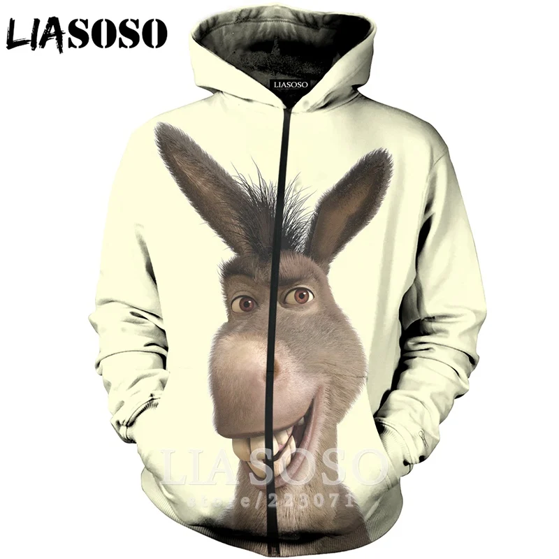 LIASOSO 2019 Новая мода Для мужчин женщин 3D принт аниме Шрек молнии с капюшоном унисекс