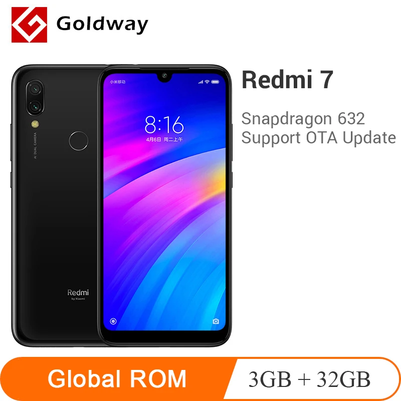 Xiaomi Redmi 7 смартфон с восьмиядерным процессором Snapdragon 632 ОЗУ 3 ГБ ПЗУ 32 6 26 дюйма 12 Мп