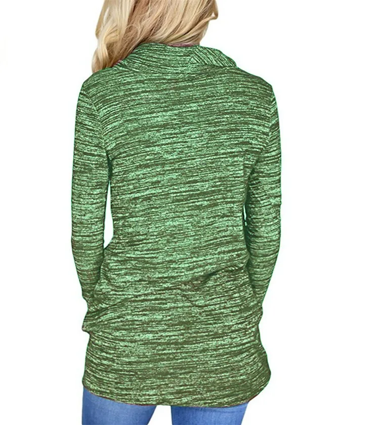 XUANSHOW sudaderas mujer осенние модные женские толстовки с длинным рукавом и воротником-хомутом, тонкий однотонный топ с карманом, женские пуловеры