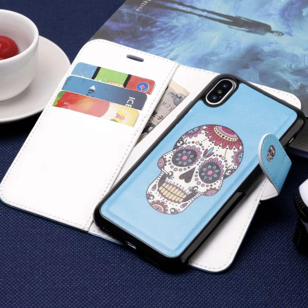 Съемный чехол с магнитной застежкой для iPhone X XS Max XR 8 7 6S Plus кожаный кошелек узором