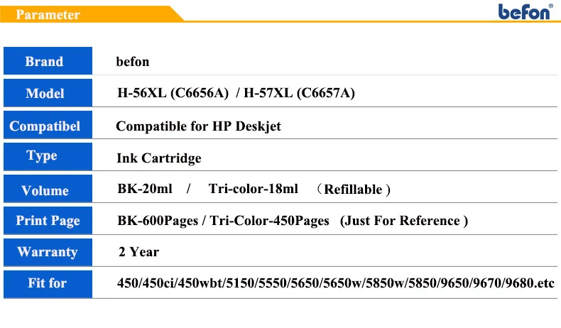 Befon Черный 56 или Цвет 57 XL сменный картридж для принтера для hp 56 57 hp 56 hp 57 с чернилами hp Deskjet 2100 220 450 5510 5550 5552 7150 7350