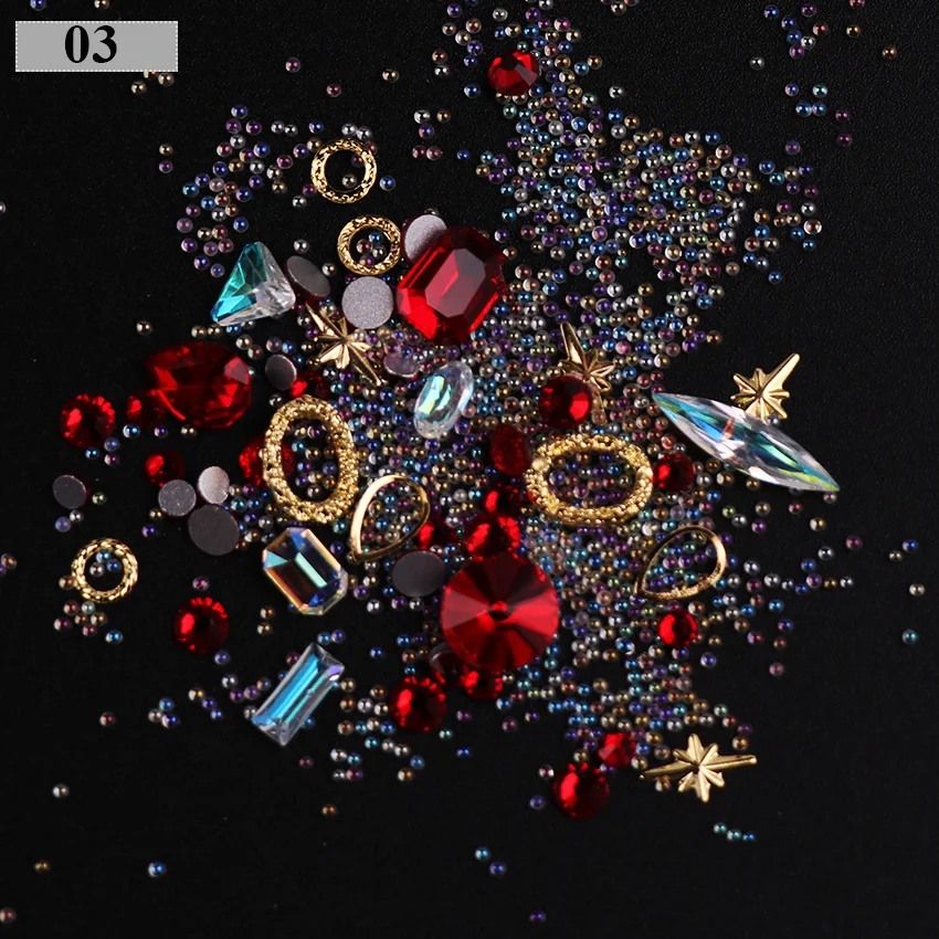 

Steel Beads Pearl Multi-size Sharp Bottom Nail Rhinestone AB Color 3D Nail Art Decoration Colorful 3D Manicure Nail Art Jewelry