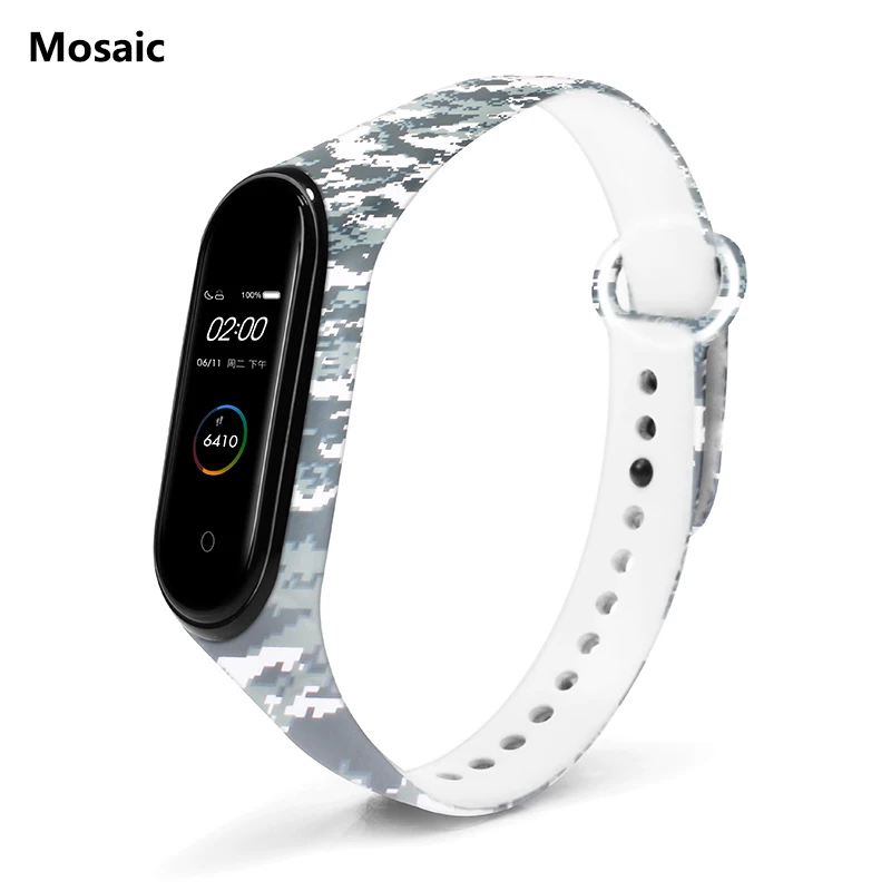 Mosaic BOORUI Mi band 4 ремешок для xiaomi mi band 4 аксессуары pulsera inteligente силиконовый пояс с цветами Замена для m4 band - Цвет: Mosaic
