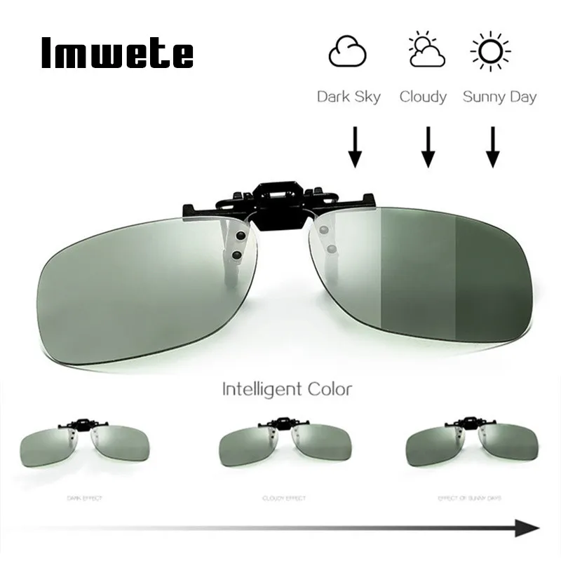 Imwete, классические фотохромные солнцезащитные очки, зажимы для мужчин, поляризационные, хамелеон, солнцезащитные очки, зажим для мужчин, водительские очки, зеркальные солнцезащитные очки