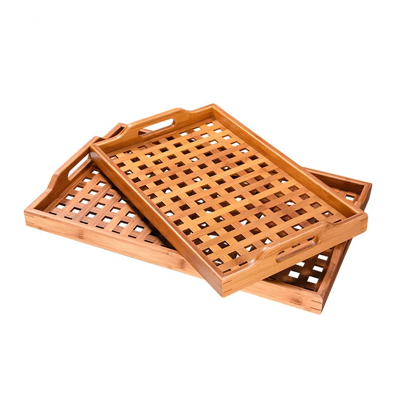 

Bamboo Lattice Serving Trays with Handle for Tea/Coffee Creative Natural Wood Table Decor Storage Trays Fuirts/Cake Plate