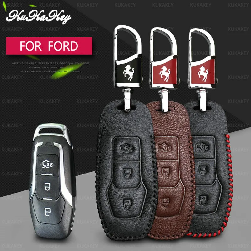 Kukakey кожаный чехол для ключей автомобиля брелок аксессуары Ford aurus EcoBoost Explorer 2012 2014