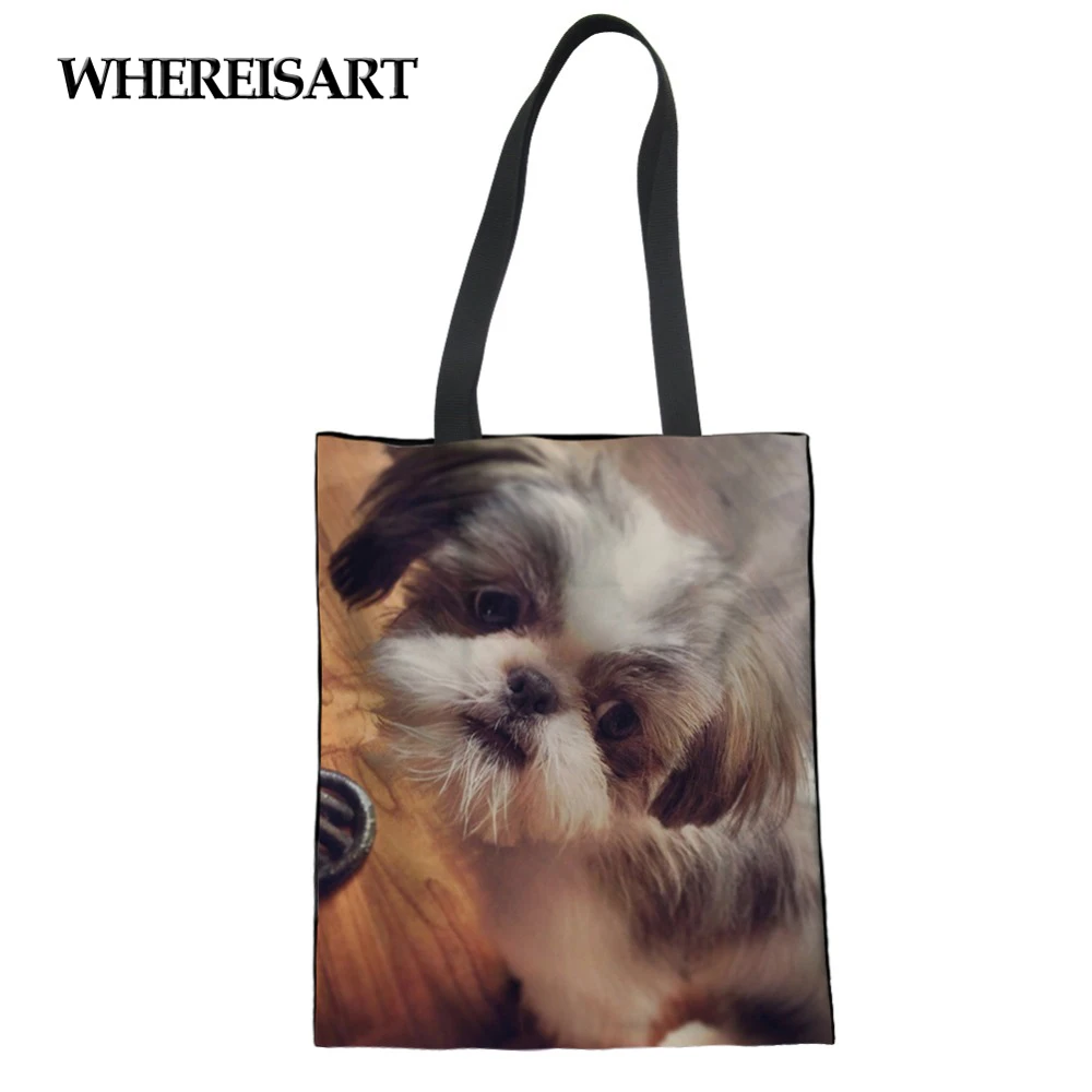 WHEREISART Shih Tzu женская сумка с принтом собаки для покупок модная через плечо