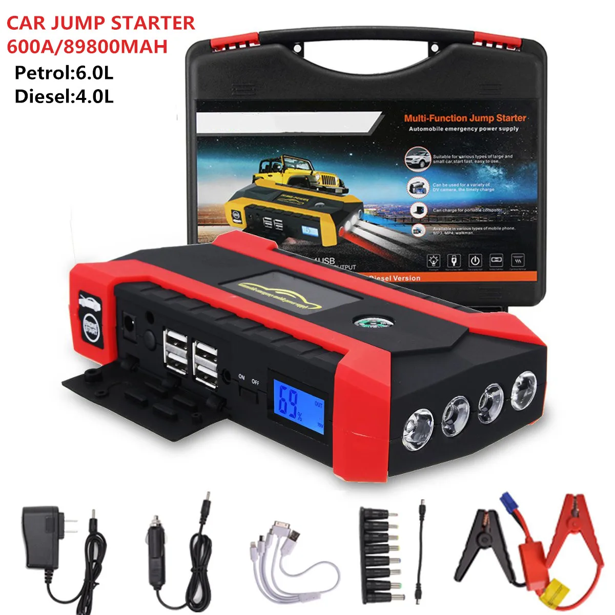 Type A Red 12V 600A Портативный автомобиль скачок стартер Многофункциональный Авто Батарея усилитель Зарядное устройство Booster чрезвычайных Мощность power Bank пусковое устройство - Цвет: Type A Red
