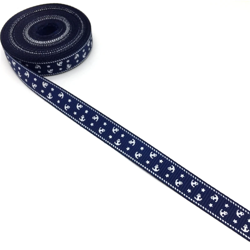 5 ярдов 3/8 &quot(10 мм) печатных корабль якорь Grosgrain лента для пояса подарочная