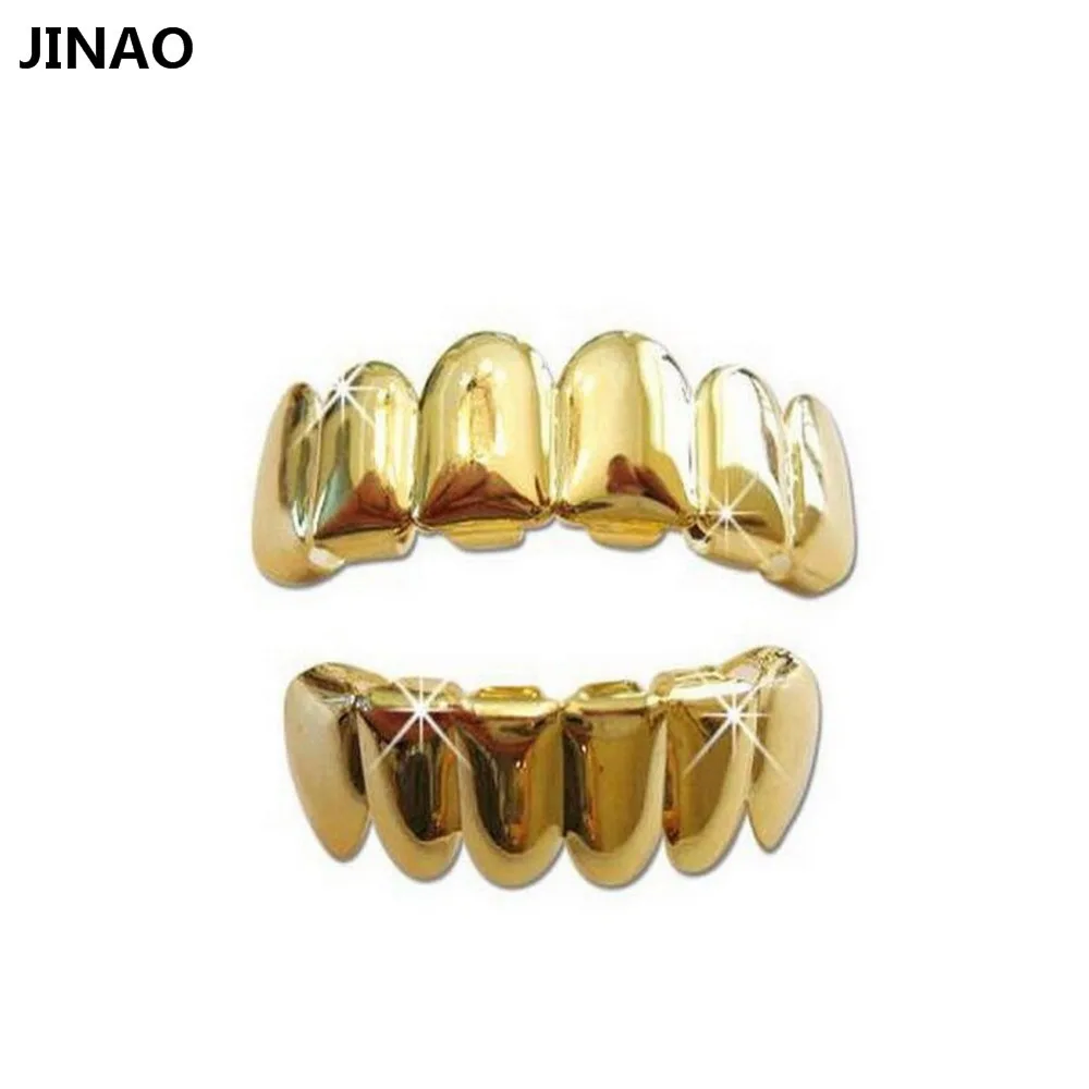 JINAO 12 комплектов позолоченные хип-хоп ЗУБЫ грили крышки верхней и нижней гриля набор для рождества вампира золотые зубы Grillz