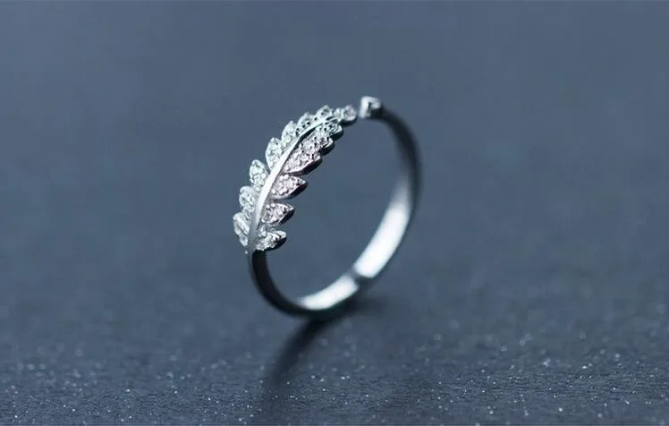 Jisensp Wedding Elegant Crystal Rings Leaf Engagement Cubic Zircon Ring Fashion New Brand Bijoux for Women Party Jewelry | Украшения и