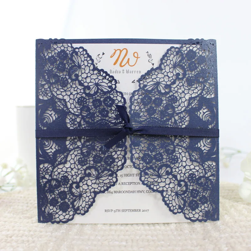 Темно-синий свадебные пригласительные открытки с обволакивающим мерцанием и