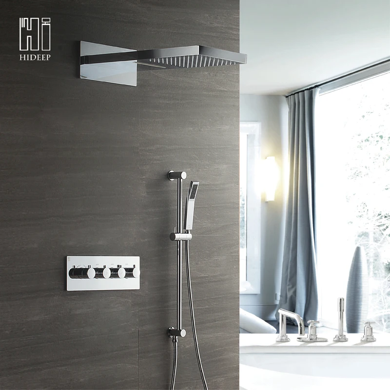 Набор для душа HIDEEP с термостатом латунная хромированная насадка Дождь смеситель