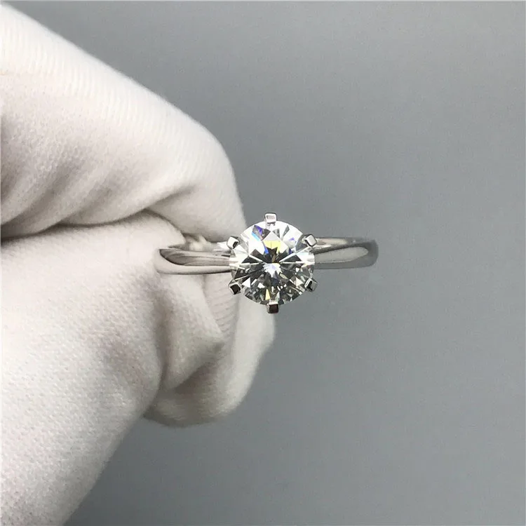 Женское кольцо с бриллиантом Moissanite 1 карат 18 К белое золото 6 5 мм | Украшения и