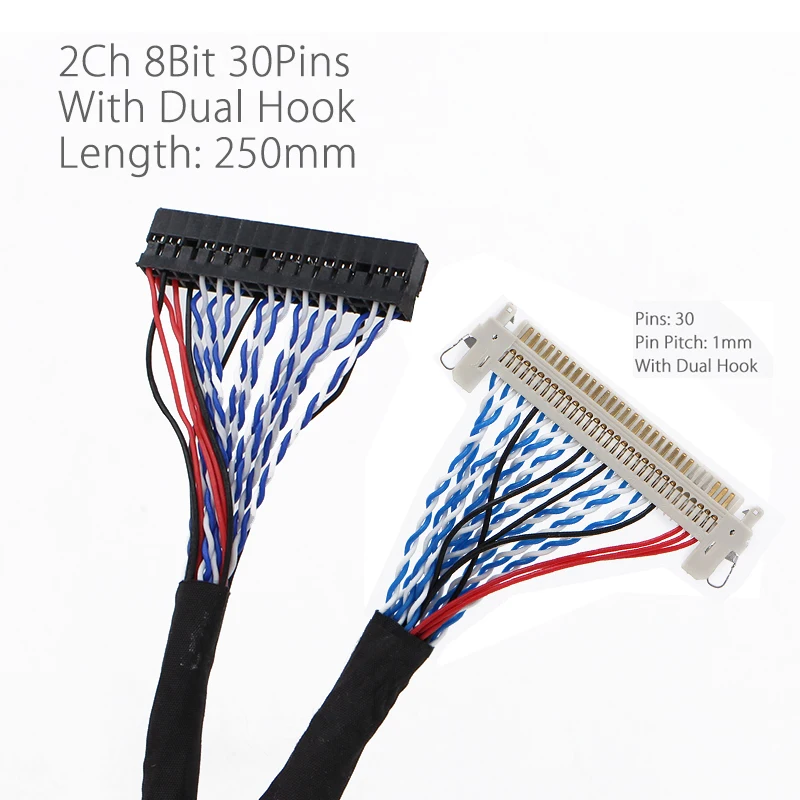 250 мм/450 мм с крючками LVDS кабель FIX-30P-D8 фиксации 30 контактов D8 двойной 2ch 8bit 1,0 мм шаг для 17-21 ЖК-дисплей панель контроллера