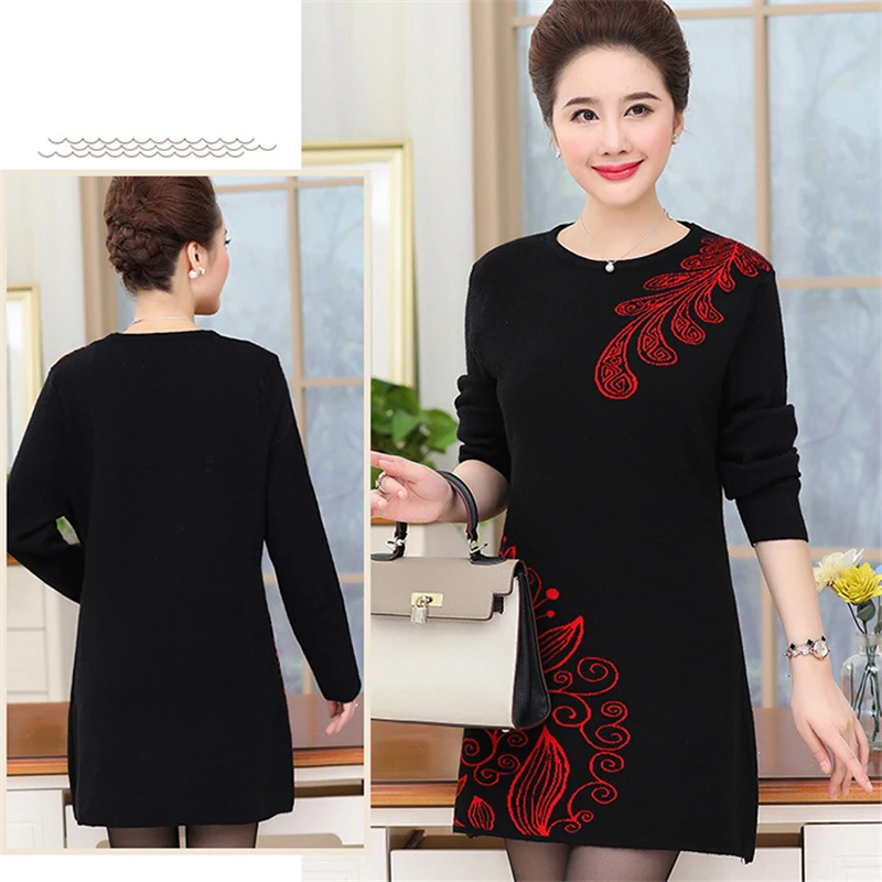 Женское платье-свитер Свободный пуловер средней длины с круглым вырезом большие