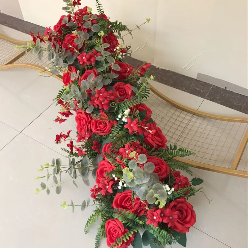 red JAROWN Свадебные реквизиты предварительно функциональная зона 100 см ряд цветов дорожные свинцовые Вечерние Декорации сцена Сделай Сам шелковые цветы цветочный декор - Цвет: red